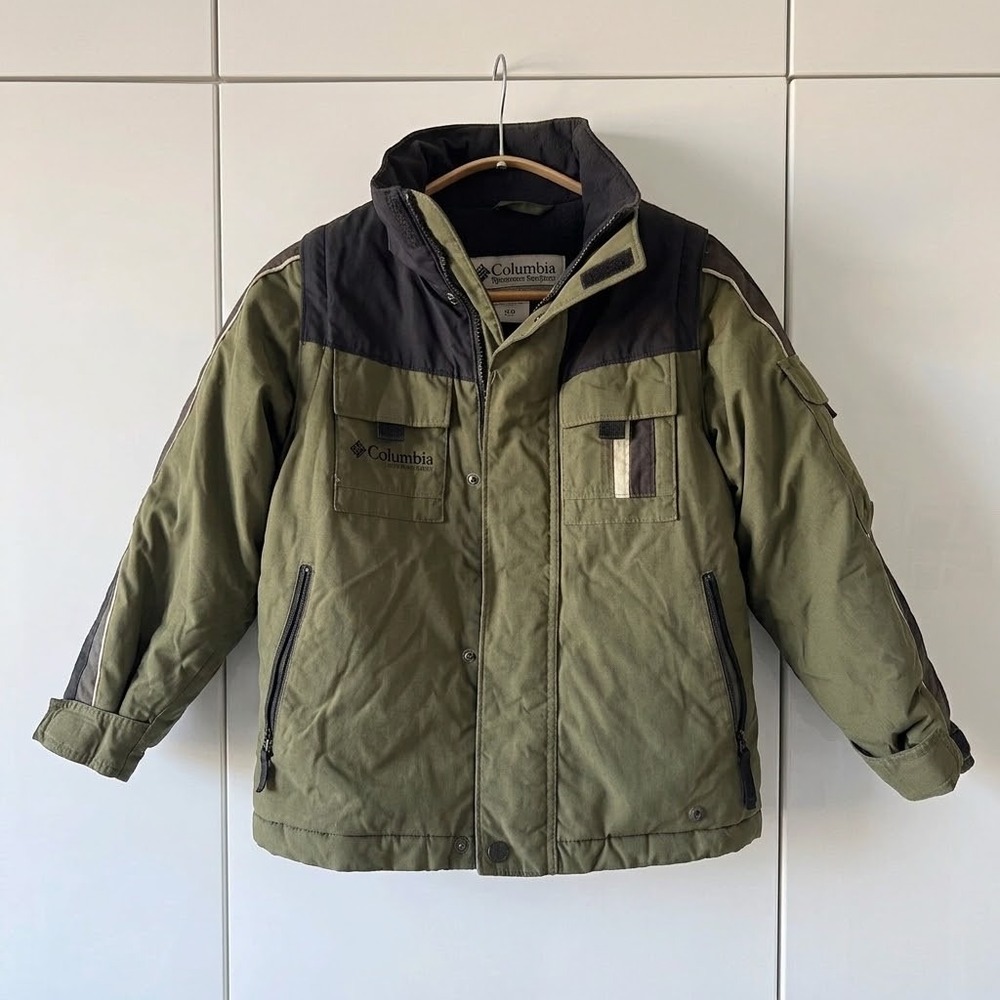 Columbia Vertex 3-in-1 Jacket Youth Sz 6/7 Olive Waterproof Fleece Liner